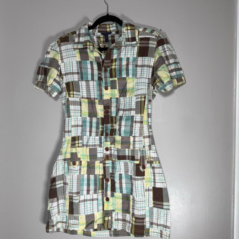 Dereon Patchwork Plaid Button Front Mini Dress Y2… - image 4